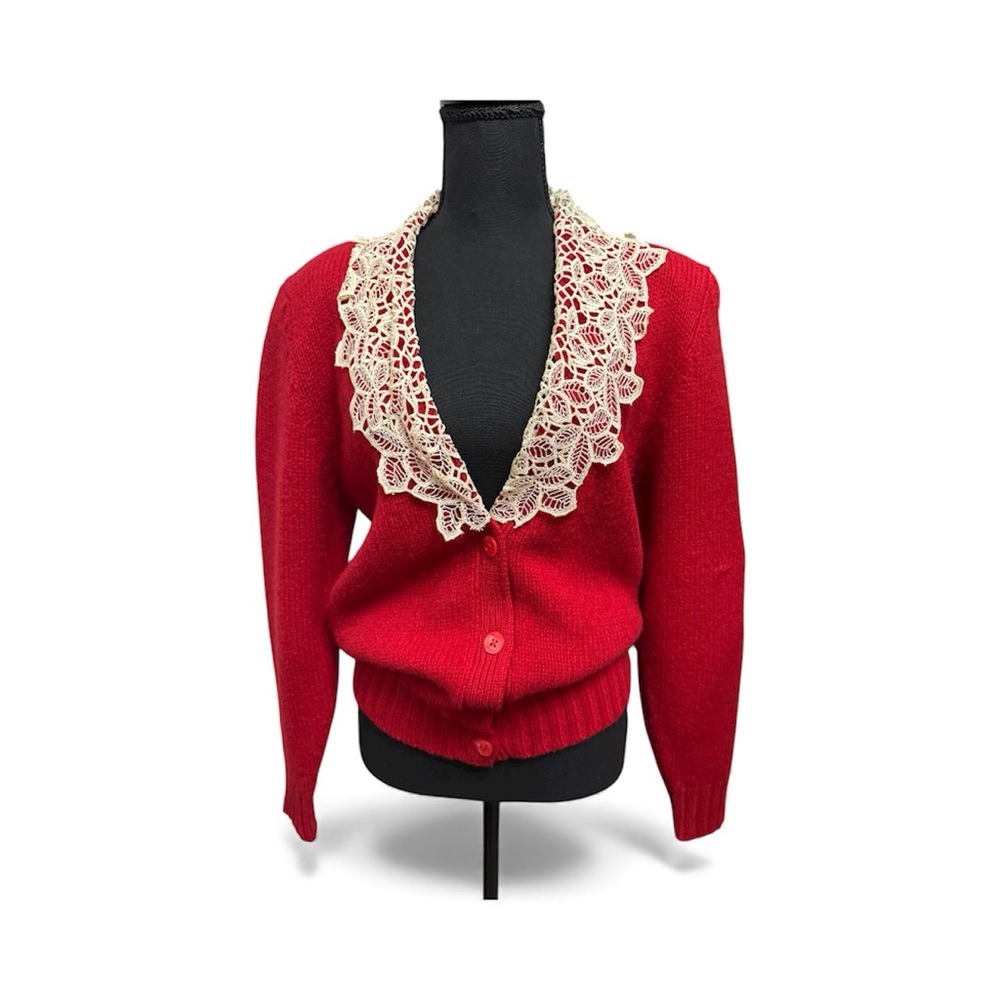 Nordstrom Individualist Elegant Red Sweater with Lace Collar